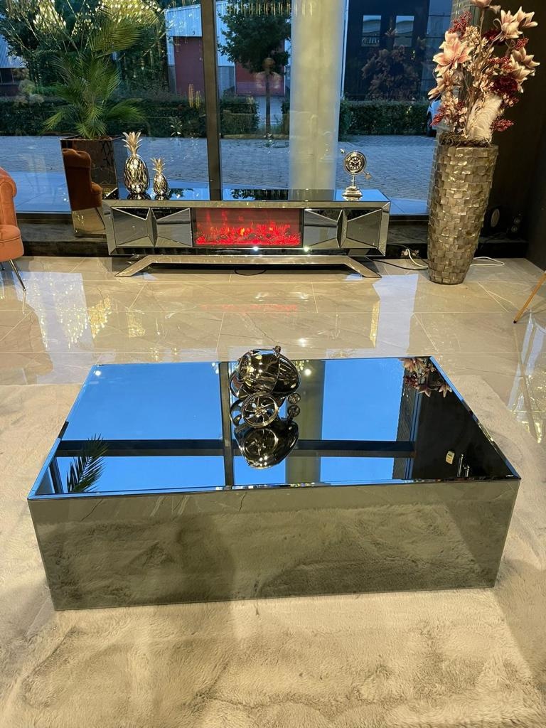 TV-meubel met elektrische sfeerhaard Dublin Antraciet / Zilver