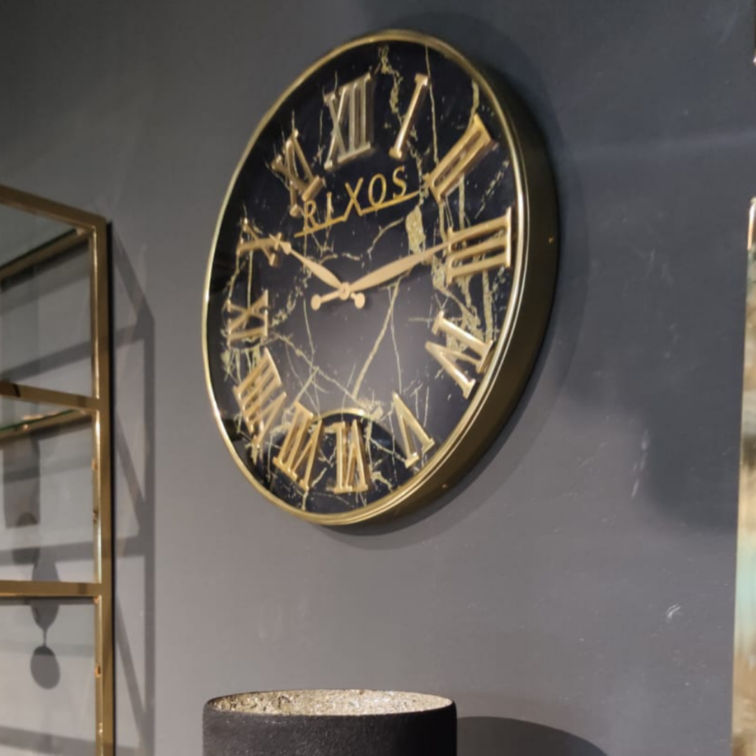 Klok Rixos - Marmer  Goud Small | Romeinse cijfers