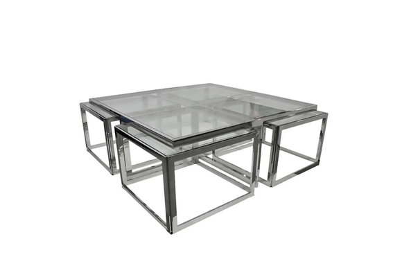Salontafel 5-delig Casey Zilver Transparant Glas