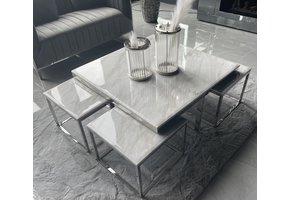 Salontafel 5-delig Casey Zilver Wit Marmer