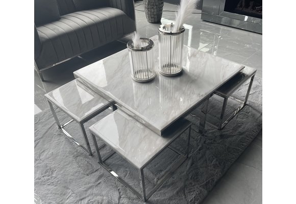 Salontafel 5-delig Casey Zilver Wit Marmer
