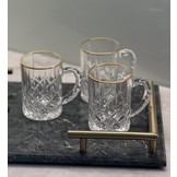 Theeglazen met oortje - gouden rand - set van 6