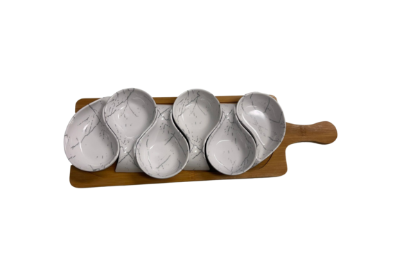 Serveerplank Bamboe Wit / Zilver  -  Marmer design