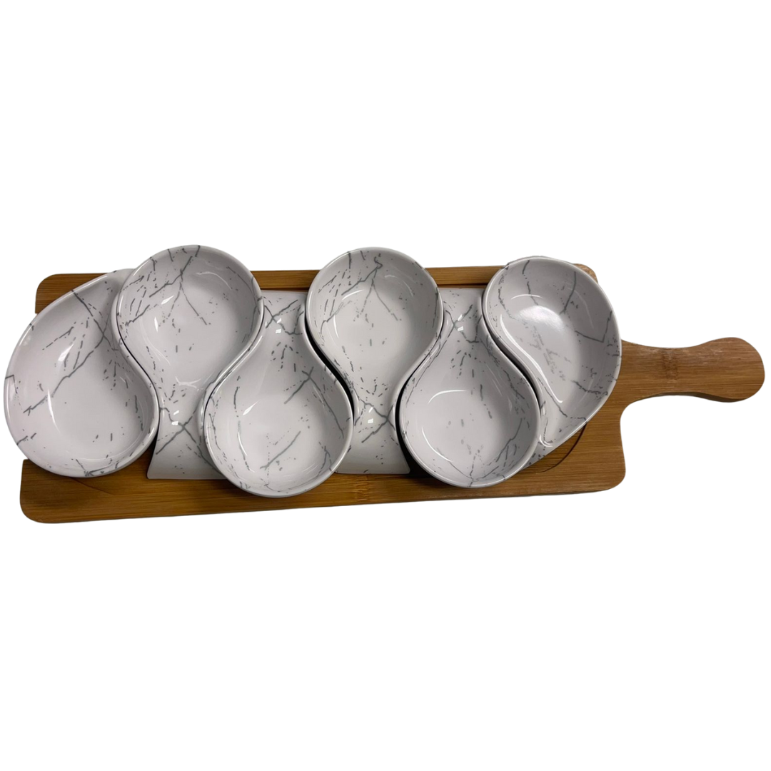 Serveerplank Bamboe Wit / Zilver - Marmer design