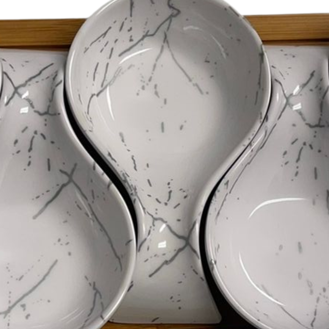 Serveerplank Bamboe Wit / Zilver - Marmer design