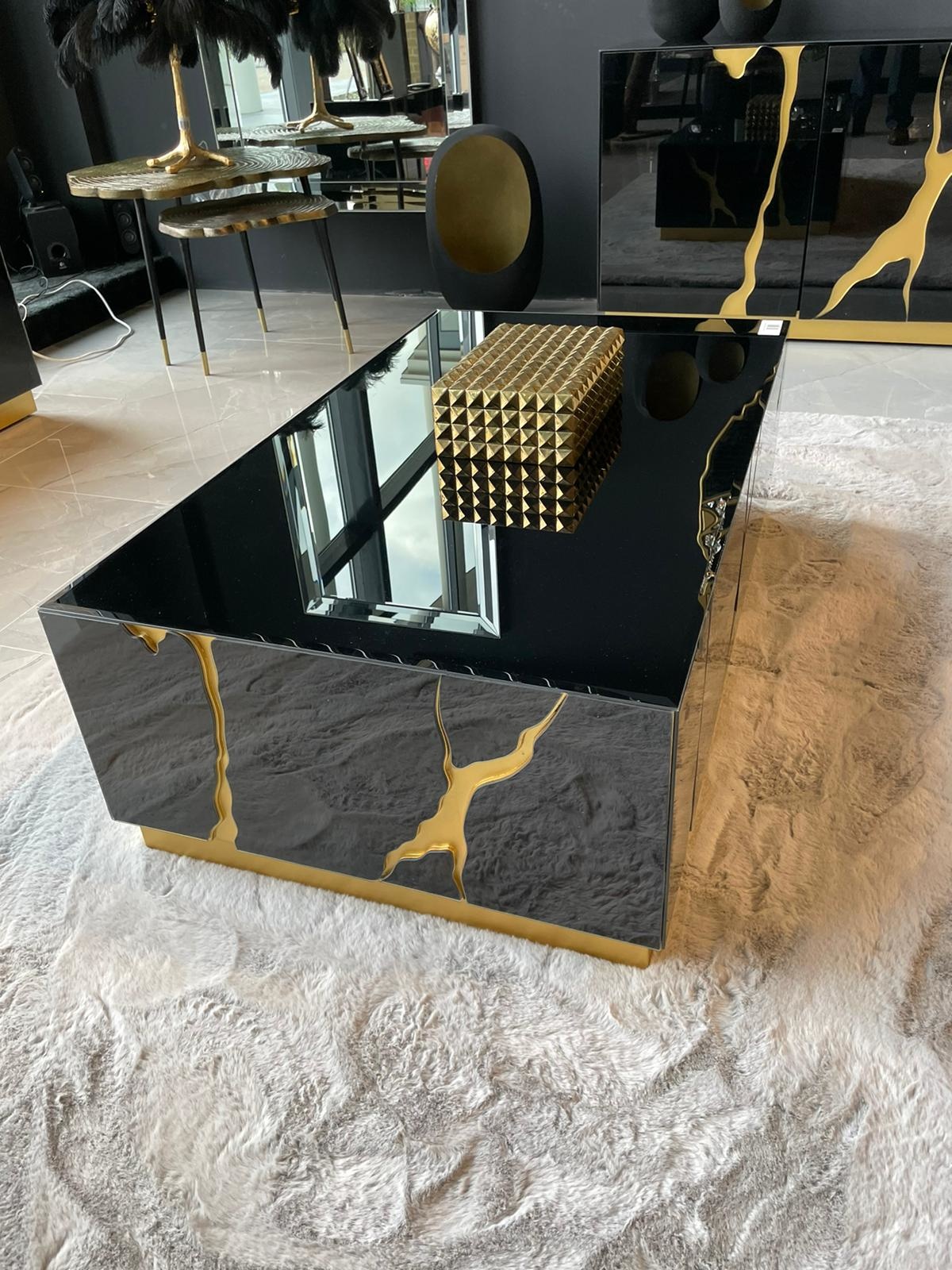 Salontafel Venus Spiegel Glas  - 120 x 70cm - Zwart / Goud