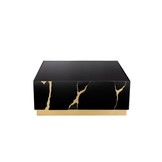 Salontafel Venus Spiegel Glas  - 100 x 100cm - Zwart / Goud