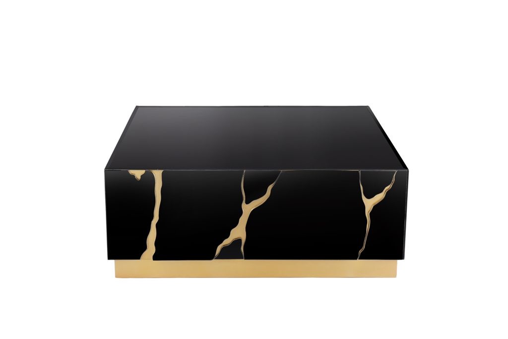 Salontafel Venus Spiegel Glas  - 100 x 100cm - Zwart / Goud