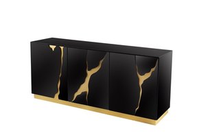 Dressoir Venus Spiegel Glas Zwart / Goud