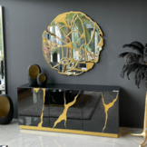 Dressoir Venus Spiegel Glas Zwart / Goud