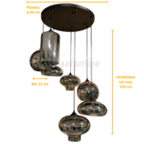 Hanglamp Smoke glas 7 lichts Mix - Rond