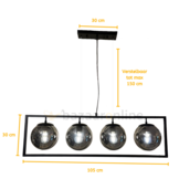 Hanglamp Illusion Smoking glass 4 lichts - Kader - Industrieel