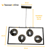 Hanglamp Illusion Smoking glass 4 lichts mix - Kader - Industrieel
