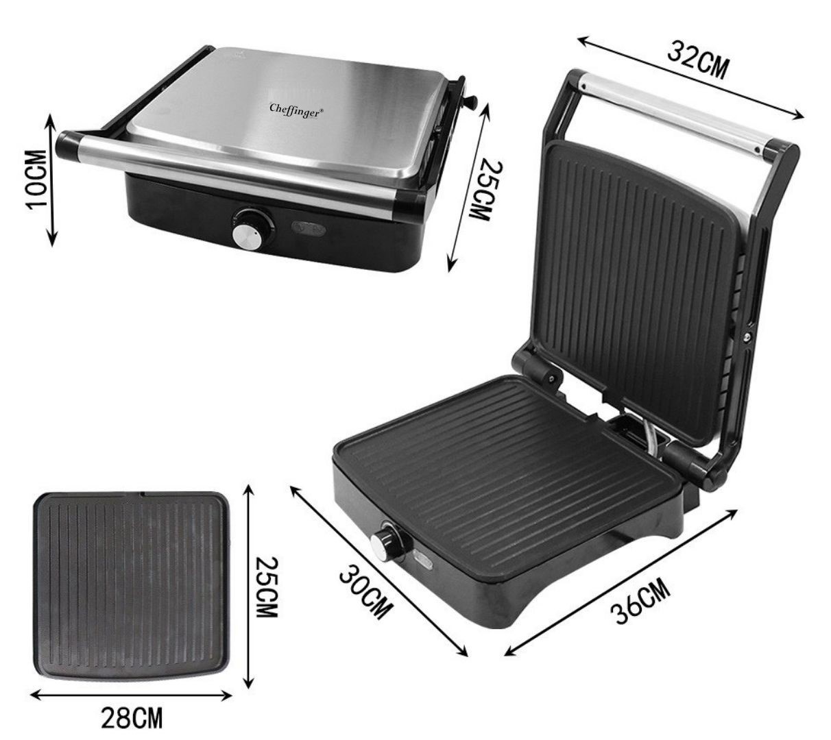 Cheffinger Panini Grill / Contactgrill - Zwart/Zilver