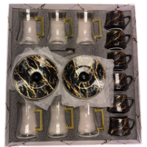 30 - delige koffie en thee set - zwart marmer / goud