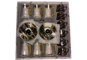 30 - delige koffie en thee set - zwart marmer / goud
