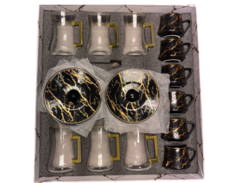 30 - delige koffie en thee set - zwart marmer / goud