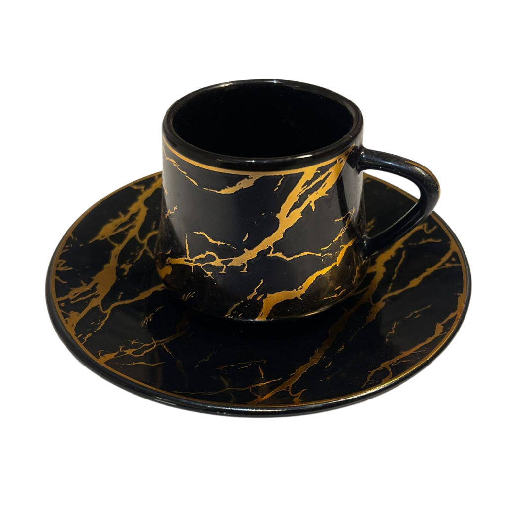 30 - delige koffie en thee set - zwart marmer / goud