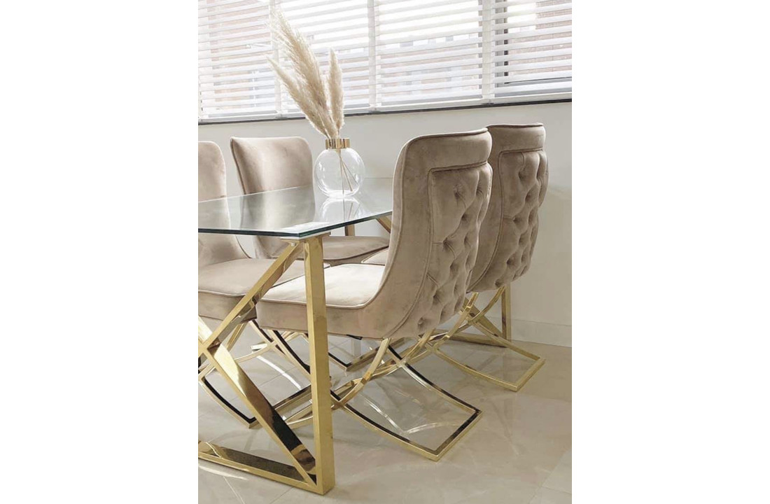 Eettafel Cross Transparant Glas - Goud 160cm