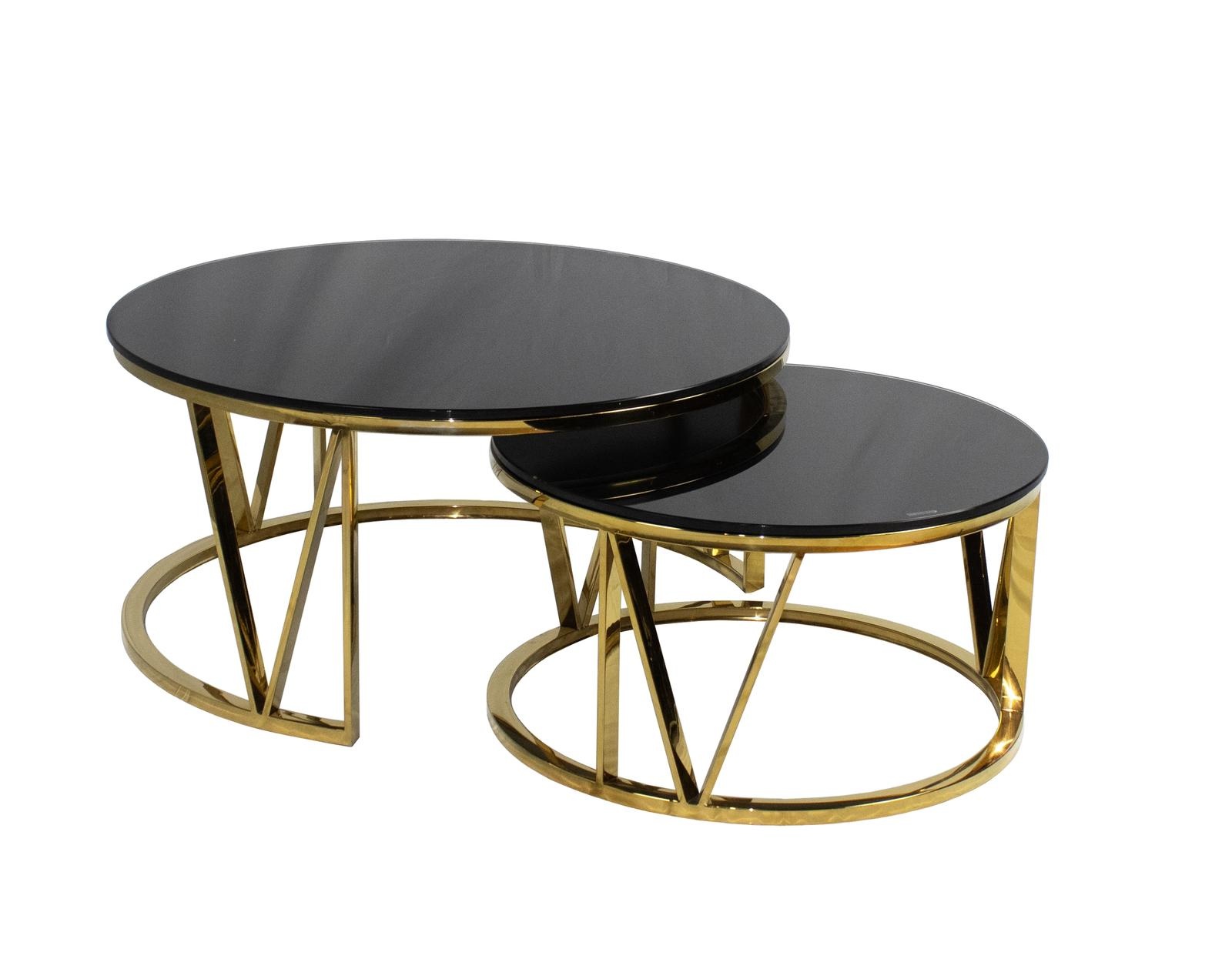 Beschikbaar intelligentie Worden Dubbele salontafel goud met zwart glas - parky salontafels - Bazaaronline