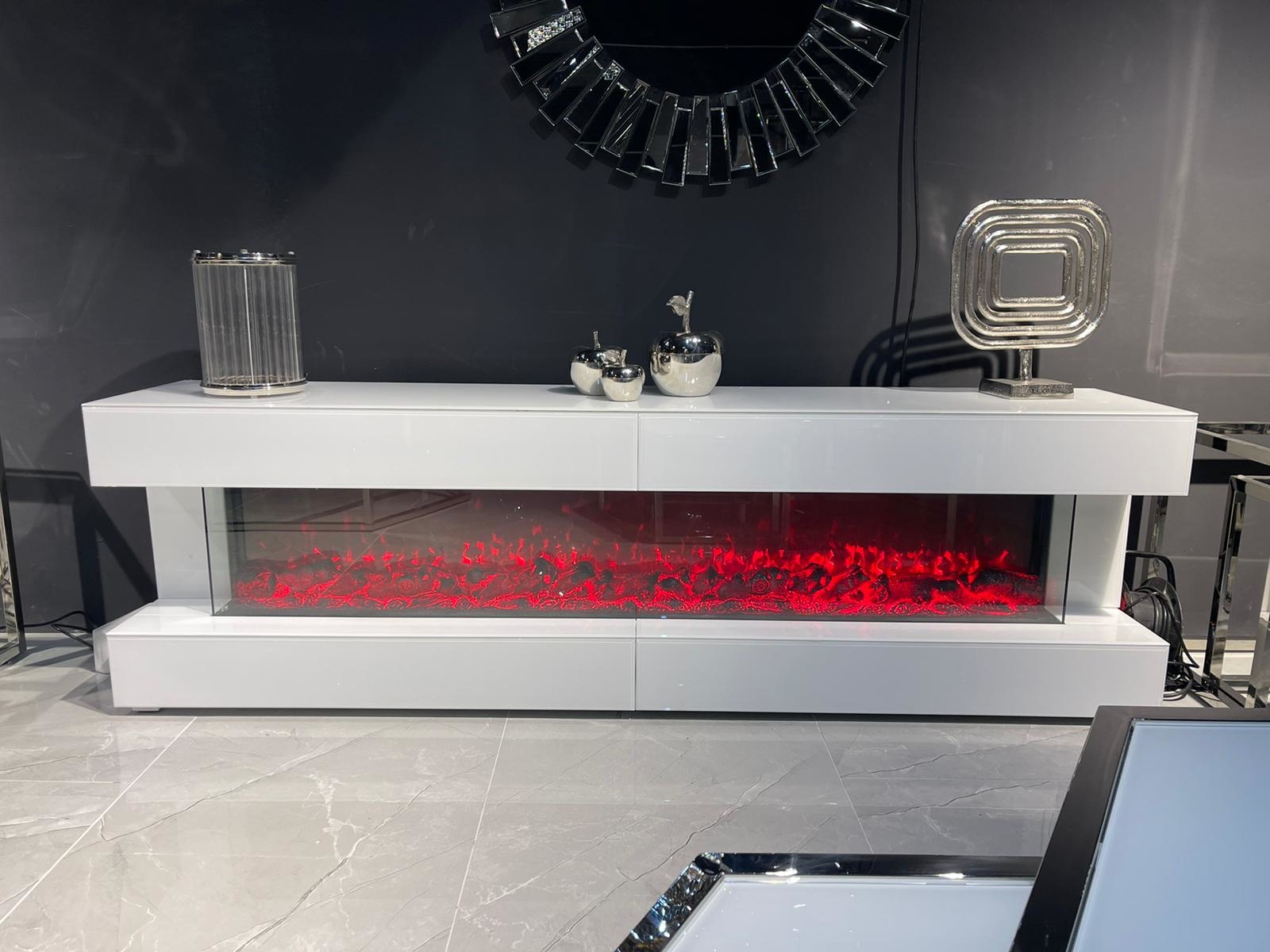 TV-meubel Oxton Wit met ingebouwde 3D sfeerhaard