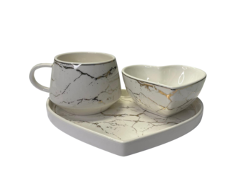 Koffiesetje - Love - 3-delig - Wit / Goud