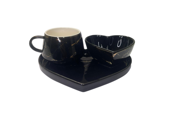 Koffiesetje - Love - 3-delig - Zwart / Goud