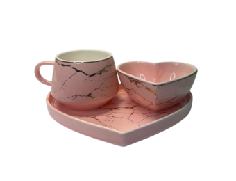 Koffiesetje - Love - 3-delig - Roze / Goud