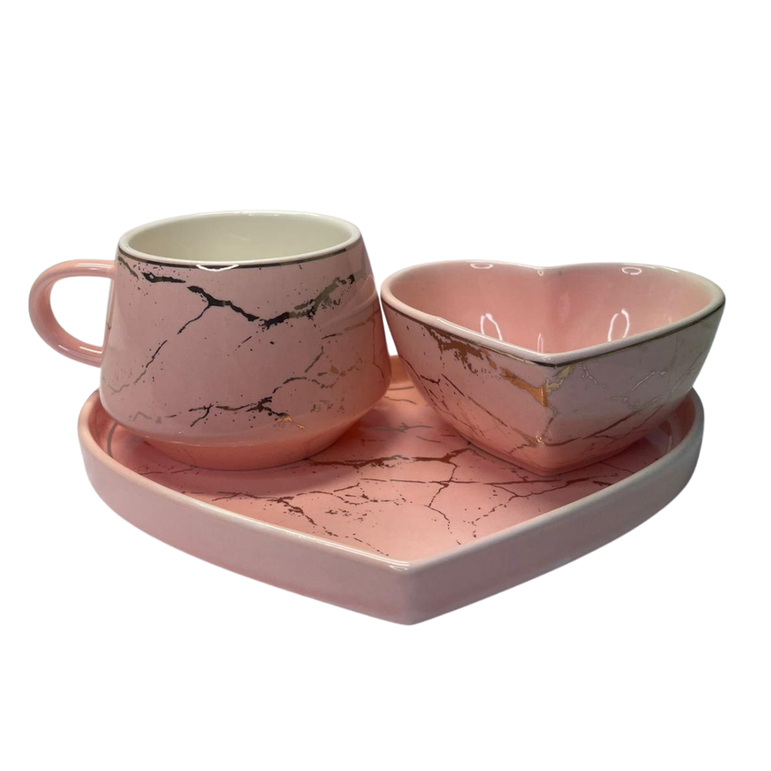 Koffiesetje - Love - 3-delig - Roze / Goud