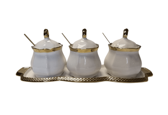 Bewaarpotten set - Thee Koffie Suiker - Wit / Goud
