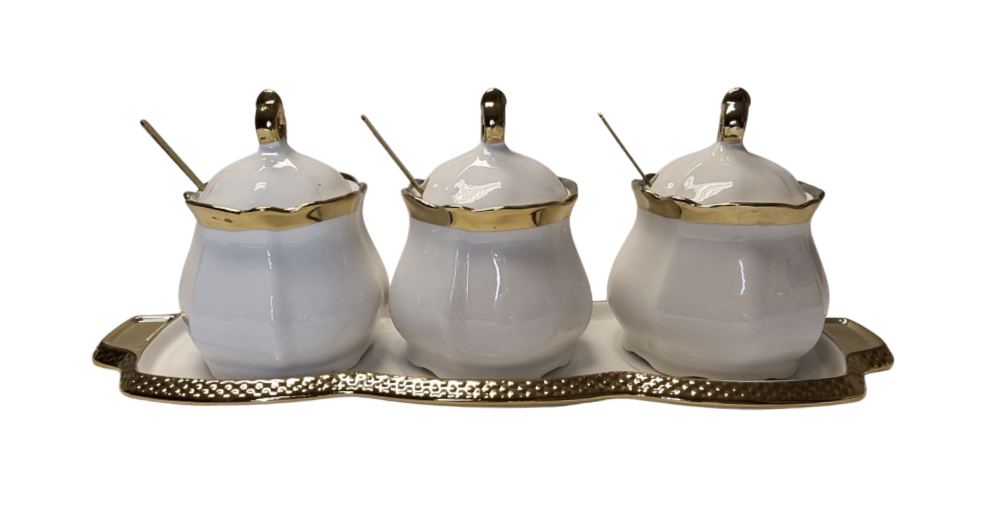 Bewaarpotten set - Thee Koffie Suiker - Wit / Goud