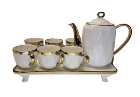 Theeset op plateau - Wit / Goud