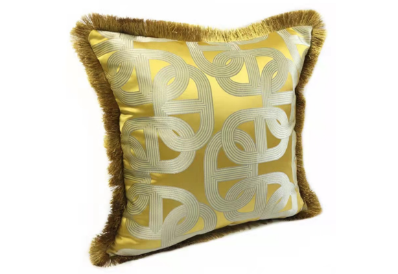 Kussen Mansour - 45 cm - Geel met fransjes