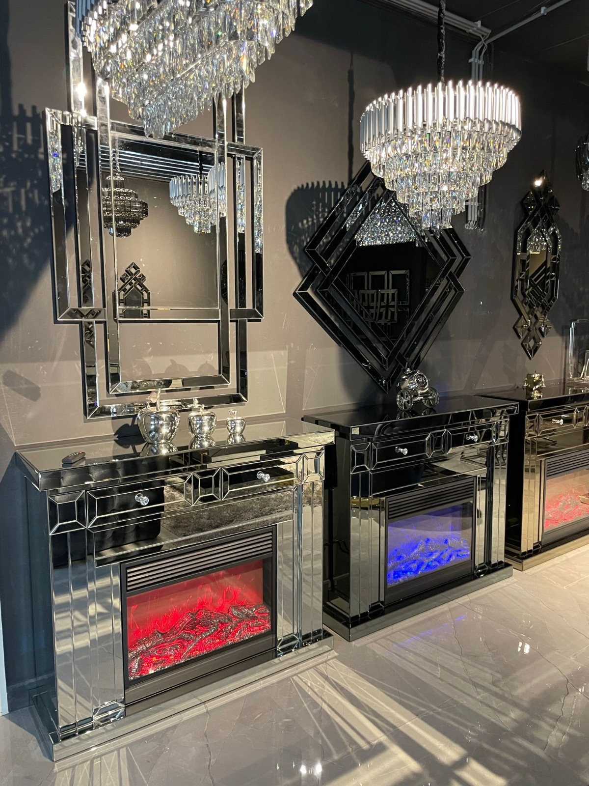 TV-dressoir Azra - Zilver - incl. Sfeerhaard