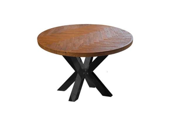 Ronde Visgraat Eettafel - Zwart - Ø 130 cm
