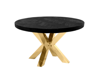 Eettafel Black Bonito Rond 130 cm Goud - visgraat look