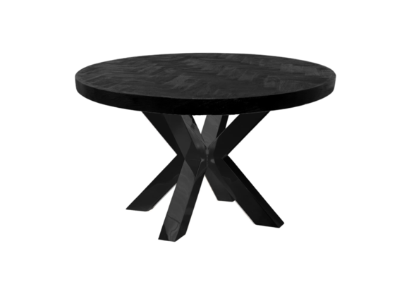 Eettafel Black Bonito Rond 130 cm - visgraat look - Zwart