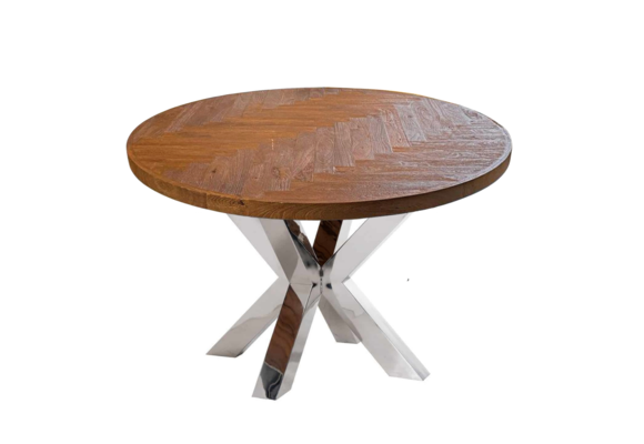Ronde Visgraat Eettafel - Zilver - Ø 130 cm