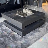 Black Bonito - Hamburger salontafel - visgraat look - 100 x 100 cm