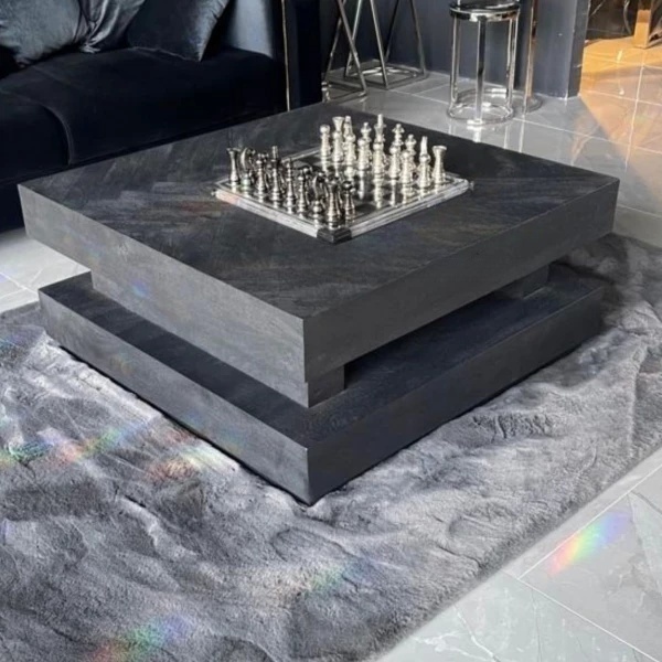 Black Bonito - Hamburger salontafel - visgraat look - 100 x 100 cm