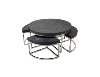 Salontafel Saba - Black Bonito - set van 5 - Zilver