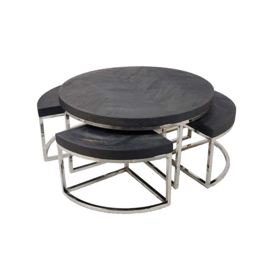 Salontafel Saba - Black Bonito - set van 5 - Zilver