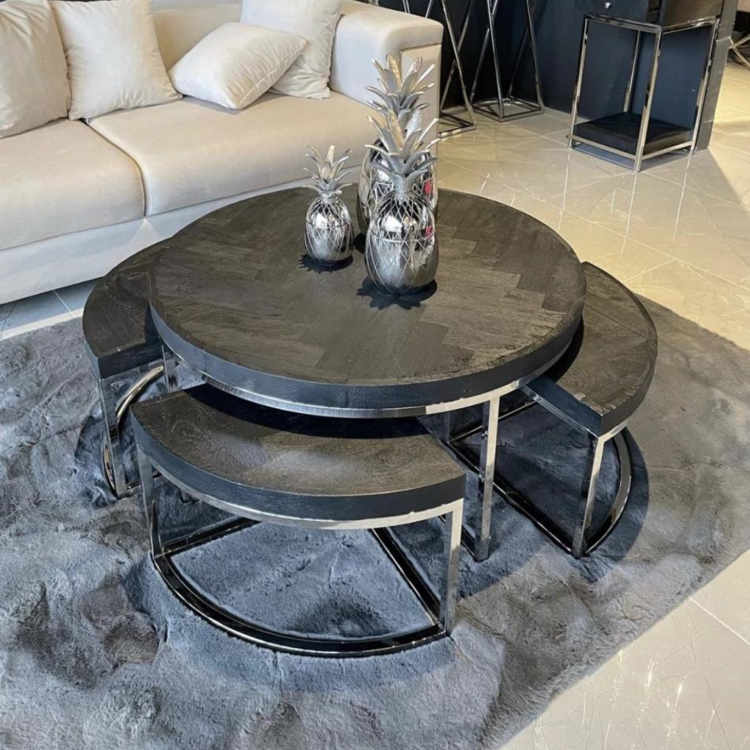 Salontafel Saba - Black Bonito - set van 5 - Zilver
