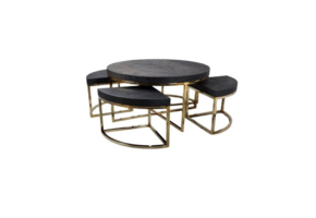 Salontafel Saba - Black Bonito - set van 5 - Goud