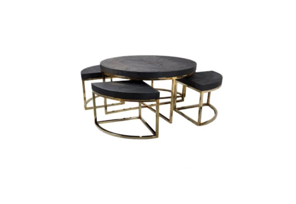 Salontafel Saba - Black Bonito - set van 5 - Goud