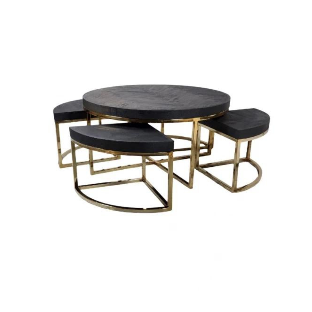 Salontafel Saba - Black Bonito - set van 5 - Goud