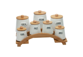 Bricard - Voorraadbussen set - Wit - Bamboo - 15-delig