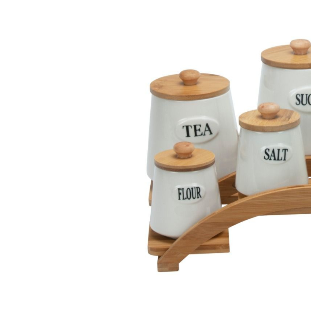 Bricard - 7487 - Voorraadbussen set - Wit - Bamboo - 15-delig