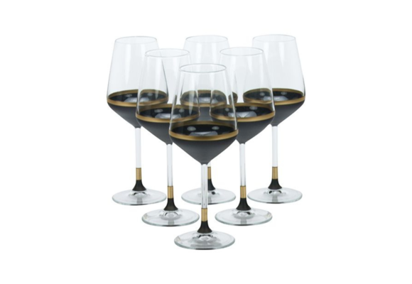 Bricard - Lines - 6-Delig - Zwart-Goud - Wijnglazenset
