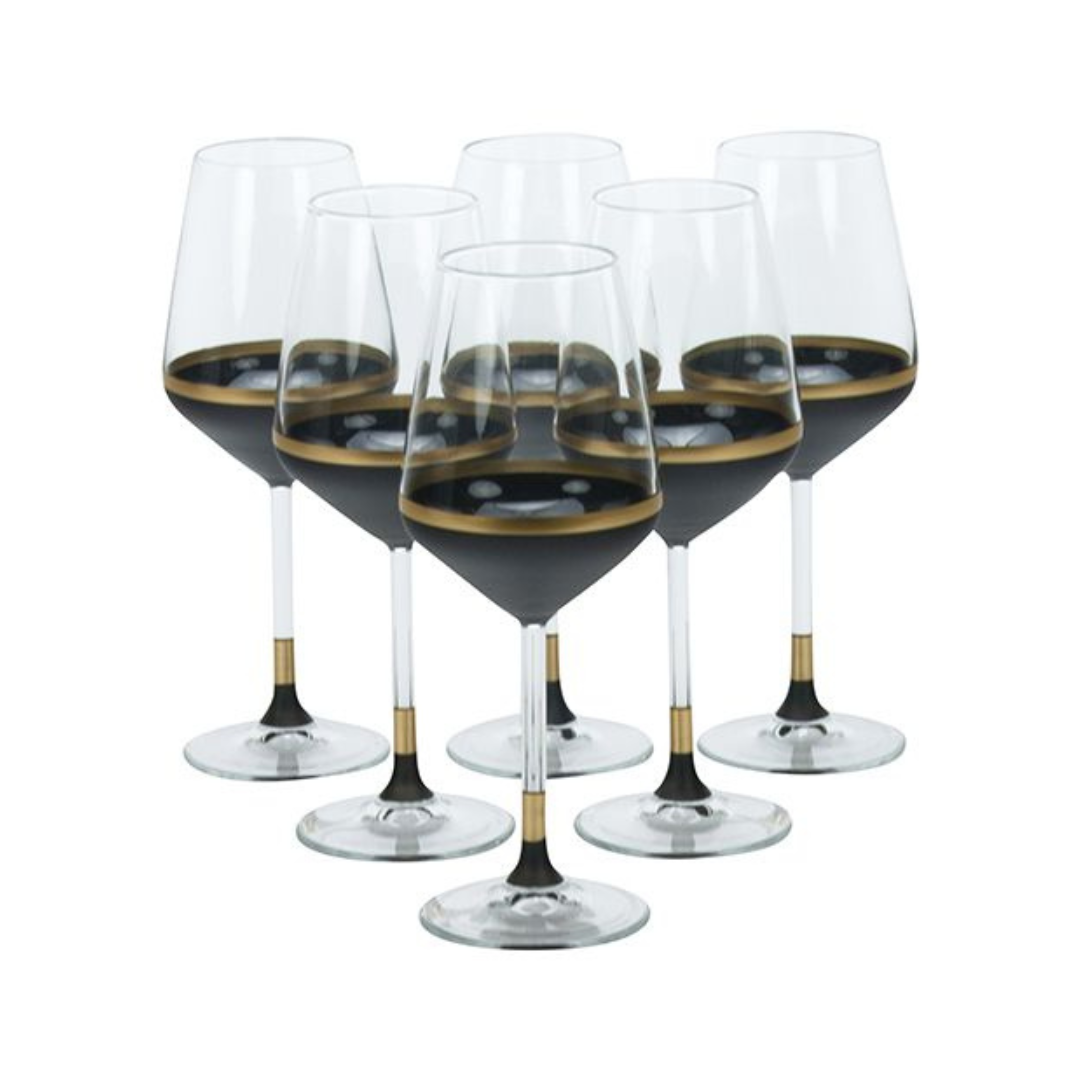 Bricard - Lines - 6-Delig - Zwart-Goud - Wijnglazenset